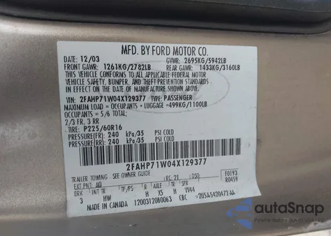 2004 Ford Crown Victoria Police from USA, damaged, VIN 2FAHP71W04X129377